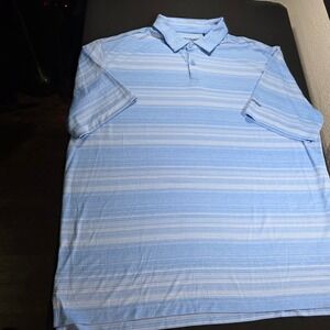 Columbia Golf Mens 2XL Polo Shirt Light Blue Striped Short Sleeve Performance